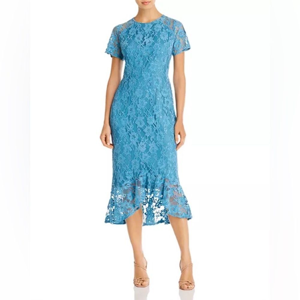 Nanette Lepore Flounce Lace MIDI Dress Dragonfly Teal Size 10